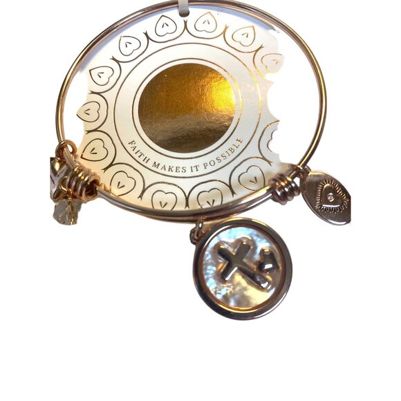 Expandable Rose Gold Metal Bracelet With Cross & Heart Charms By LA Rocks Christ - Picture 2 of 4